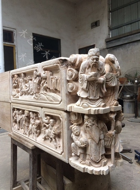 纯手工古代人物东阳木雕