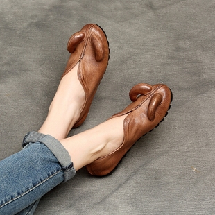 2025春夏新款 民族风森女软底羊角套脚浅口休闲软底单鞋