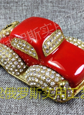 Z3金属首饰盒摆件汽车金边红色通体镶粉钻白钻轮可转份量沉大号