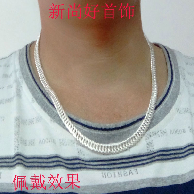纯银项链男士足银毛衣链长短款脖子配饰宽马鞭链正品手工生日礼品
