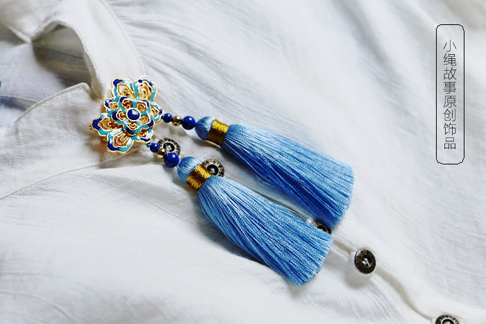 小绳故事原创复古景泰蓝胸针流苏饰品古典创意饰品