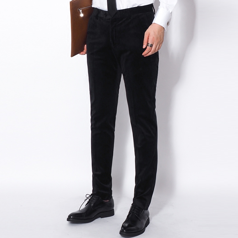 川泽定制秋冬新款欧美奢华复古黑色金丝绒长裤修身男士小脚西裤男在类目 男装, 西裤中 - 来自Buy2taobao.com提供专业的淘宝代购服务