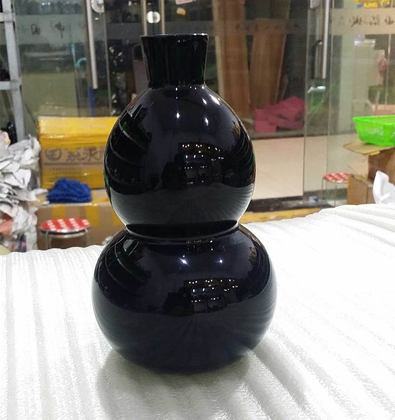 全黑天然黑曜石葫芦摆件水晶葫芦摆件黑曜石雕刻葫芦摆件葫芦摆设