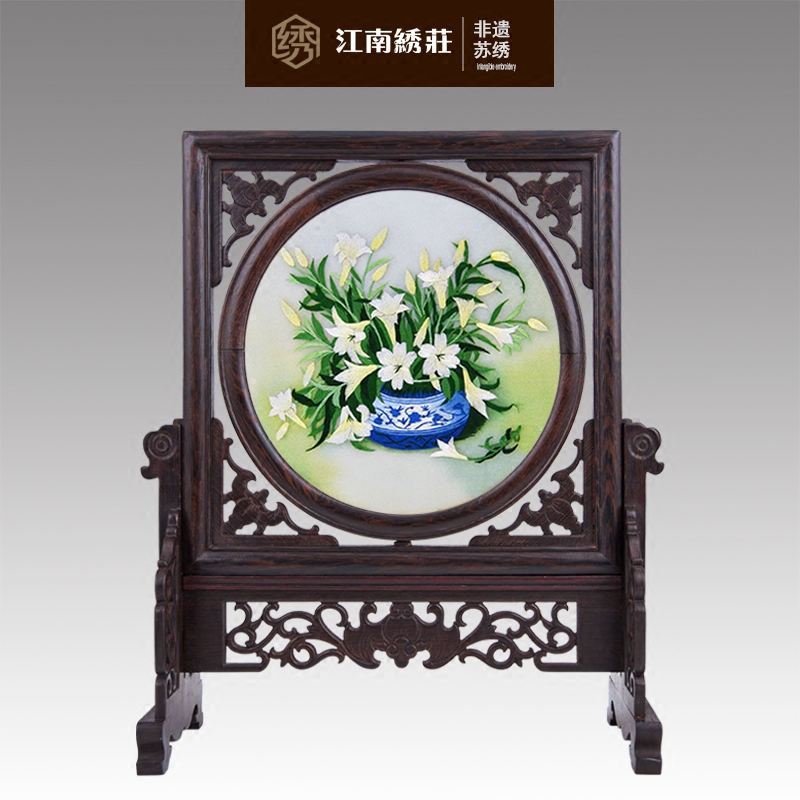 红木摆件工艺品家中装视柜装饰小摆设家居装饰苏州刺绣双面绣苏绣