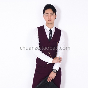 川泽定制 英伦绅士人字纹男士马夹 雅痞单排扣修身马甲男装