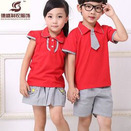 红色T恤短裤裙幼儿园春夏季园服韩版儿童六一节班服纯棉英伦套装