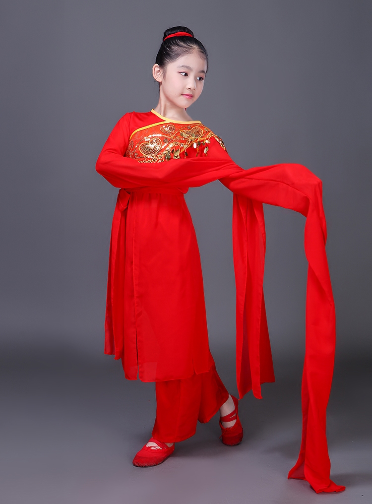 中国风儿童舞蹈服装采薇演出服飘逸古典水袖惊鸿舞女现代舞表演服