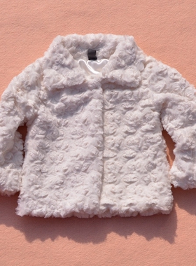 欧美原单童装秋冬女童宝宝花朵绒棉袄冬白色上衣1-2岁包邮B010