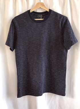 古伦仕GOORENCH时尚英伦休闲宽松韩版型男修身蓝白细条纹T男装T恤