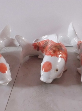 锦鲤三条 陶瓷工艺品摆件 石湾公仔 家居饰品客厅摆设 鲤鱼 挂壁