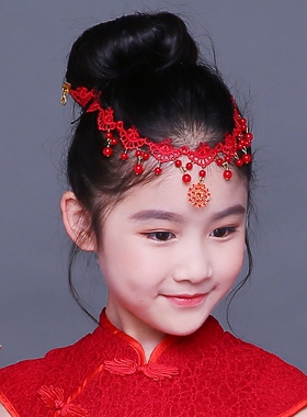 红色儿童头饰公主额饰复古民族风女童额头眉心坠花童六一演出配饰