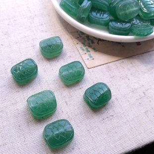 天然绿东陵玉雕刻乌龟壳散珠 手工diy首饰品百搭配件手链佛珠配饰