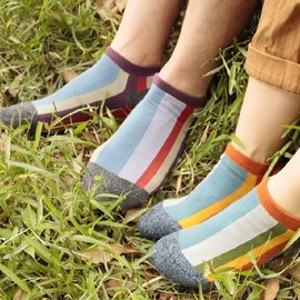 春秋季男士纯棉短袜船袜 多彩条纹个性撞色低帮短筒运动潮流袜子