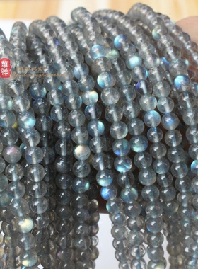 天然无优化月光石/拉长石 蓝闪光石 4-12mm手串圆珠 diy散珠配件