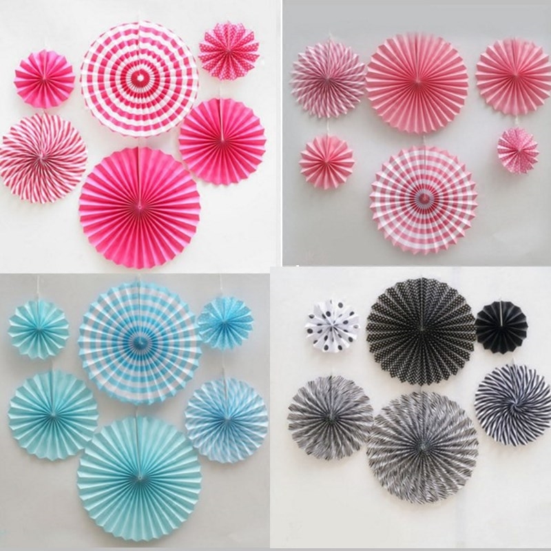 diy手工生日6个纸花扇手工纸折扇套装纸流苏生日流苏拉花装饰用品