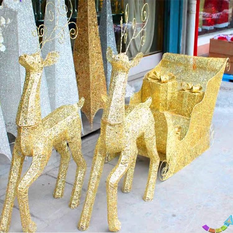 圣诞铁艺鹿拉车雪橇车圣诞节酒店圣诞装饰品
