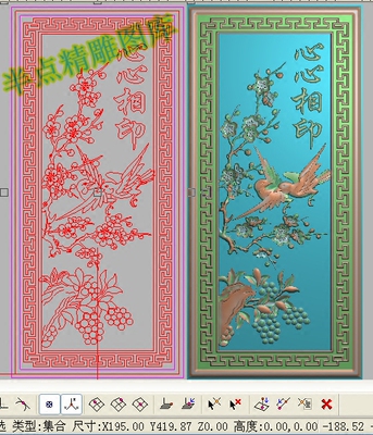 心心相印精雕图梅花葡萄精品檀雕鸟浮雕图灰度喜鹊梅花鸟195-419