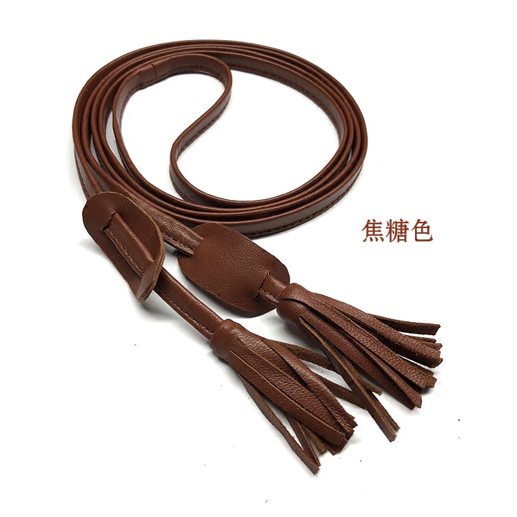 系带腰链加长打结流苏皮草细绳子