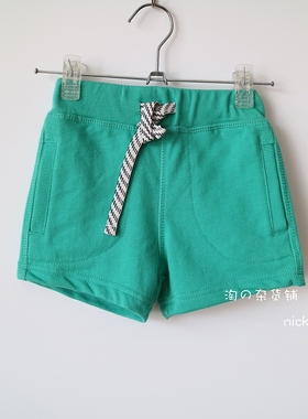 简单百搭款 男童女童小童夏季休闲纯色绿色小毛圈系绳针织短裤