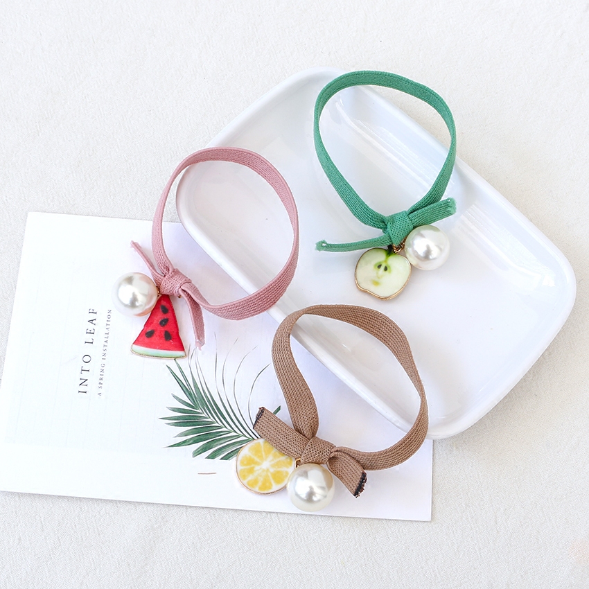 韩国头饰小清新水果发圈绑头发橡皮筋蝴蝶结草莓发绳酒红发饰品