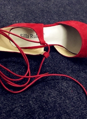 2019silla rulers 女鞋尖头大红色 超高细跟 系带凉鞋 真皮婚鞋