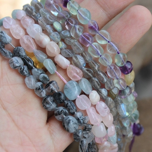 4*7mm直孔随形碎石 天然月光石萤石摩根石黑发晶水晶散珠子半成品