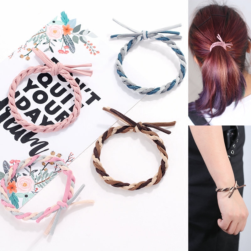 日韩版拼色麻花辫橡皮筋发圈加粗皮套韩国头绳发绳头饰发饰扎头发