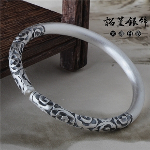 手工圆柱浮雕纯银情侣金箍棒手镯金箍棒定海神针男女紧箍咒镯