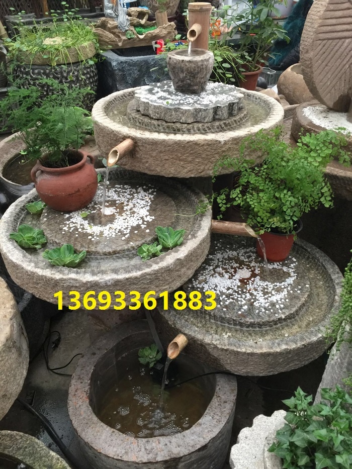 庭院鱼池古代青石马槽原生态复古怀旧镇宅磨盘石雕流水家居养鱼盆