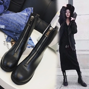 马丁靴女2017秋冬季新款英伦风复古低跟前拉链短靴学生粗跟单靴子