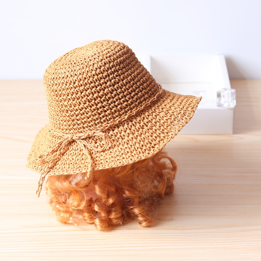 韩国儿童草帽女童沙滩防晒宝宝遮阳渔夫帽春夏海边手工编织亲子帽