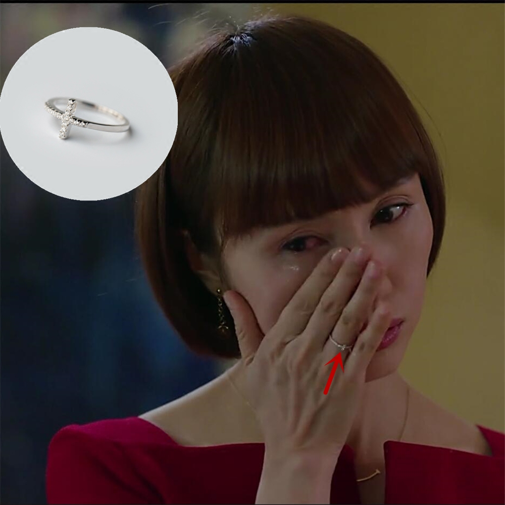 我的前半生唐晶袁泉同款戒指t型镶钻百搭微镶排钻精致小巧十字架