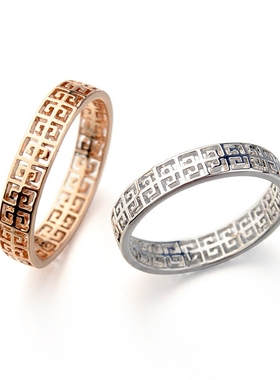 玫瑰金镂空花纹宽版戒指日韩饰品