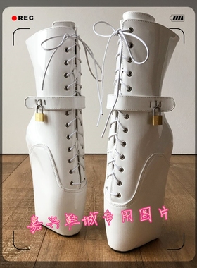 性感白色漆皮脚腕带锁模特儿美女芭蕾短靴女 BLDB903