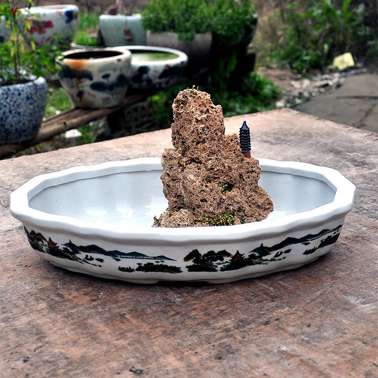景德镇陶瓷假山盆 盆景吸水石上水石乌龟盆水仙多肉植物特价包邮