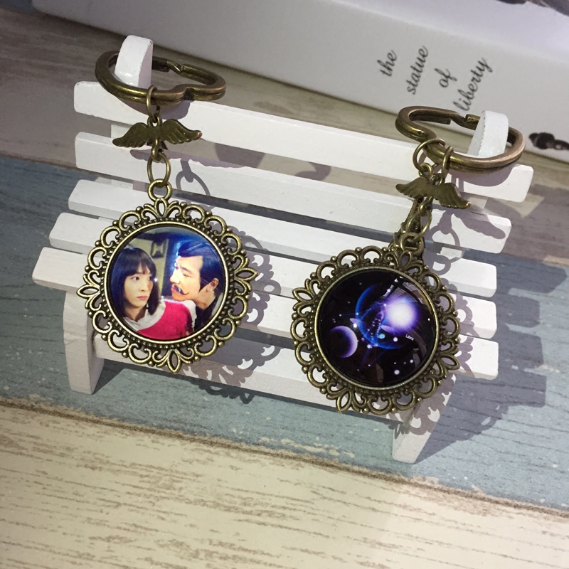 复古双面照片钥匙扣创意图案定制个性生日情侣礼品男女用