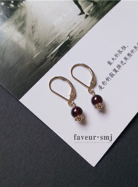 faveur 回馈 独家定制 14k包金天然石榴石 法式优雅耳扣 耳环礼物