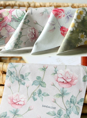 眼镜布 鹿皮绒镜布 花朵文艺百合植物雏菊绣球 绿粉蓝色 单条价