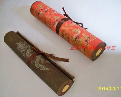 定制 清代七彩圣旨复制品卷轴置物架摆件 博物馆用展览品诏书道具 - 封面
