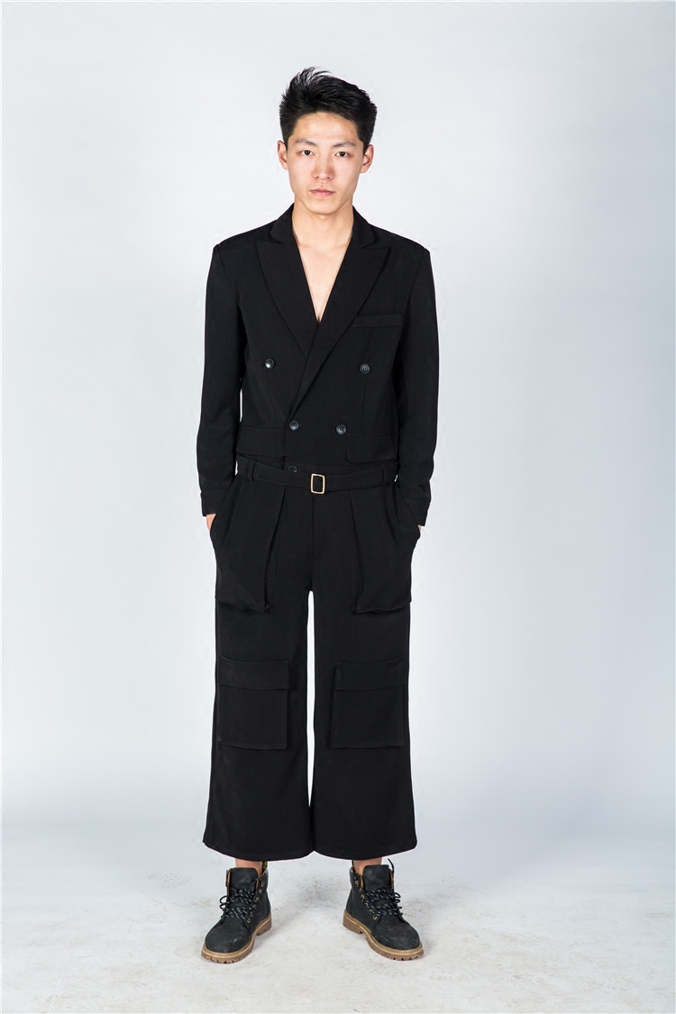 韩版潮男连衣裤男士九分裤走秀款男裤工装裤连体裤宽松连体衣