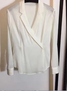 新款 气质交叉V领真丝衬衫 黑白色 guzhu