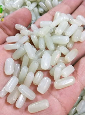 diy青白玉籽料原石项链绳桶珠