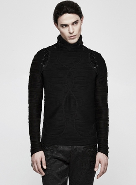 ╋魔叹╋ PUNK RAVE摇滚ROCK英伦蒸汽朋克哥特高领长袖T恤男 T485