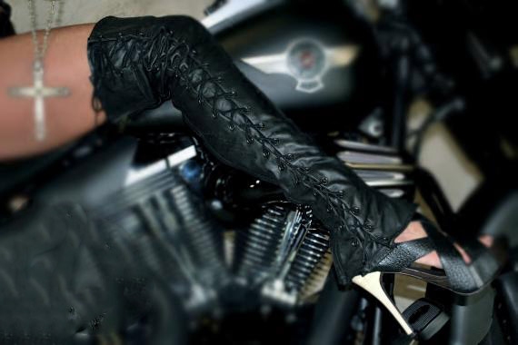 美国代购 △Boot手作特别经典个性摩托车黑色皮革大腿高花边靴