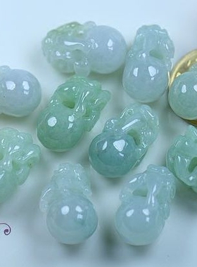 天然A货冰种翡翠貔貅旺财源滚滚精雕小吊坠手链diy玉石珠配件