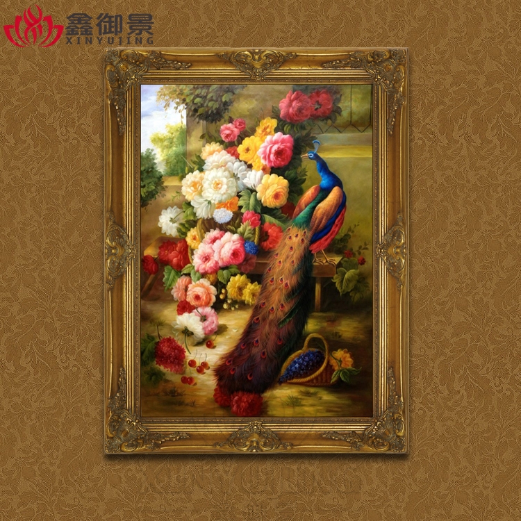 欧式手绘孔雀油画客厅玄关过道餐厅现代简约家居装饰画纯手工DW01图片