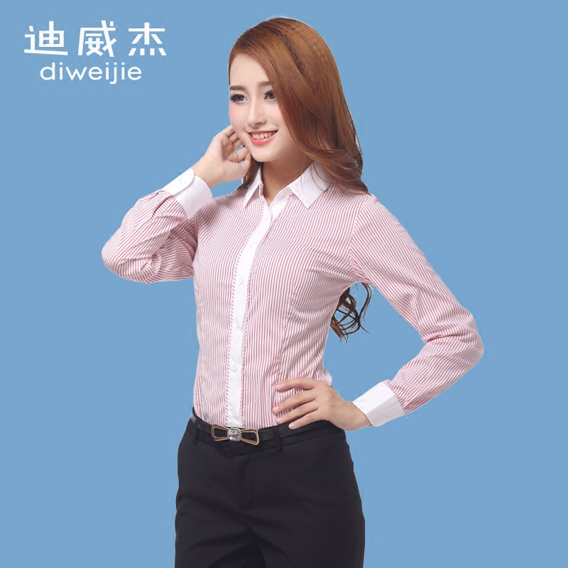 迪威杰夏薄款女装长袖衬衫白色拼领竖条纹领身显瘦职业装在类目 女装/女士精品, 衬衫中 - 来自Buy2taobao.com提供专业的淘宝代购服务