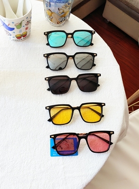 韩国果冻明星同款方形黑色墨镜