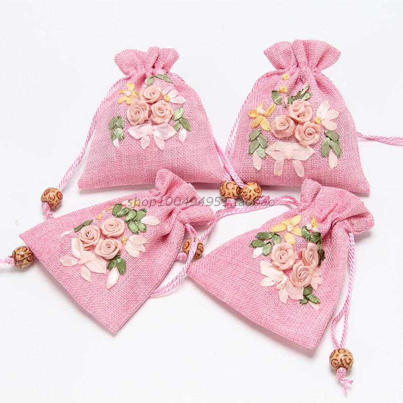 手工绣花麻布袋 束口抽绳袋子首饰化妆品干花香料碳包空袋 收纳袋