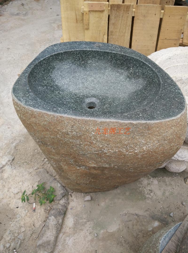 天然青石复古洗手盆园林庭院景观自然原始一体石盆花园景观石水槽